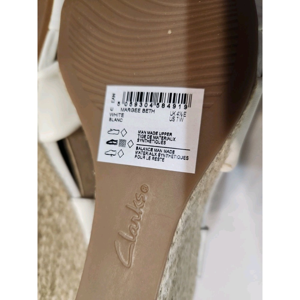 Clarks Women's Margee Beth White Wedge Sandal Size 7 W Espadrille‎ Leather NEW - Picture 10 of 10